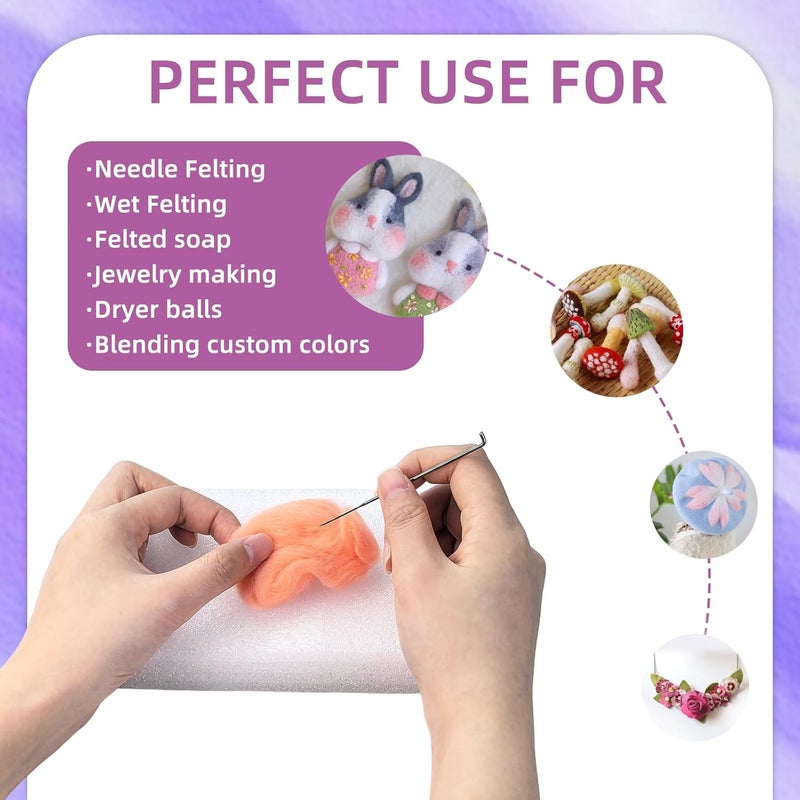 Flylin Needle Felting Wool, 10 Colors Wool Roving Yarn for Beginners and Wet Felting, 10g/Colour Fibre Wool Roving for DIY Craft/Spinning/Wall Hangings/Tapestry (Pink Series) - Image 5